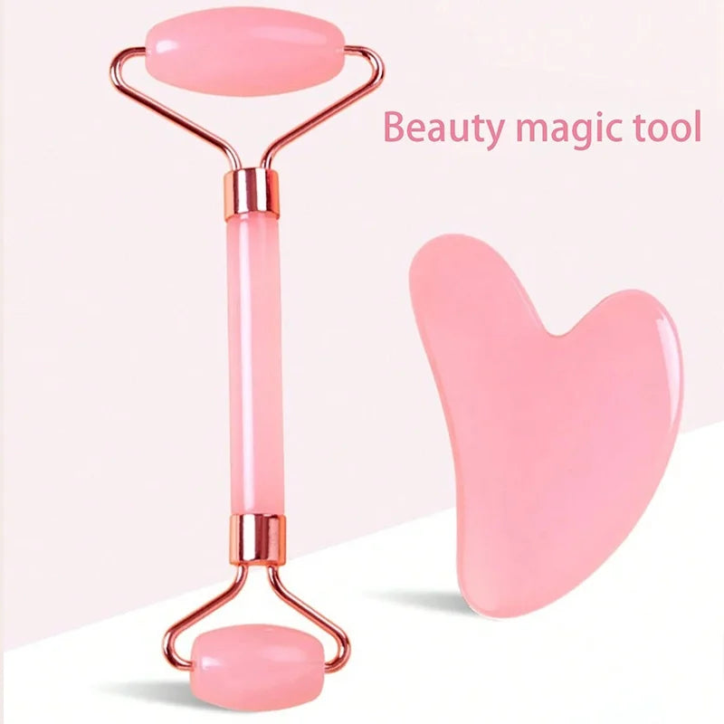 Rose Quartz Face Roller & Gua Sha Set – Anti-Aging Skin Massager for Lifting, Sculpting & Glowing Skin | Reduces Puffiness & Wrinkles