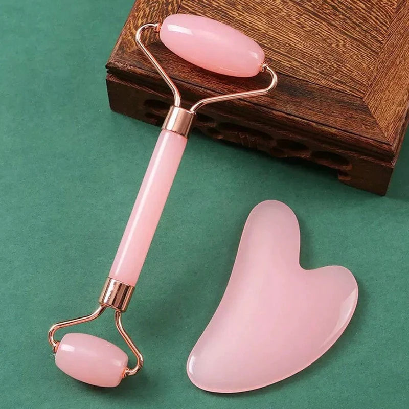 Rose Quartz Face Roller & Gua Sha Set – Anti-Aging Skin Massager for Lifting, Sculpting & Glowing Skin | Reduces Puffiness & Wrinkles