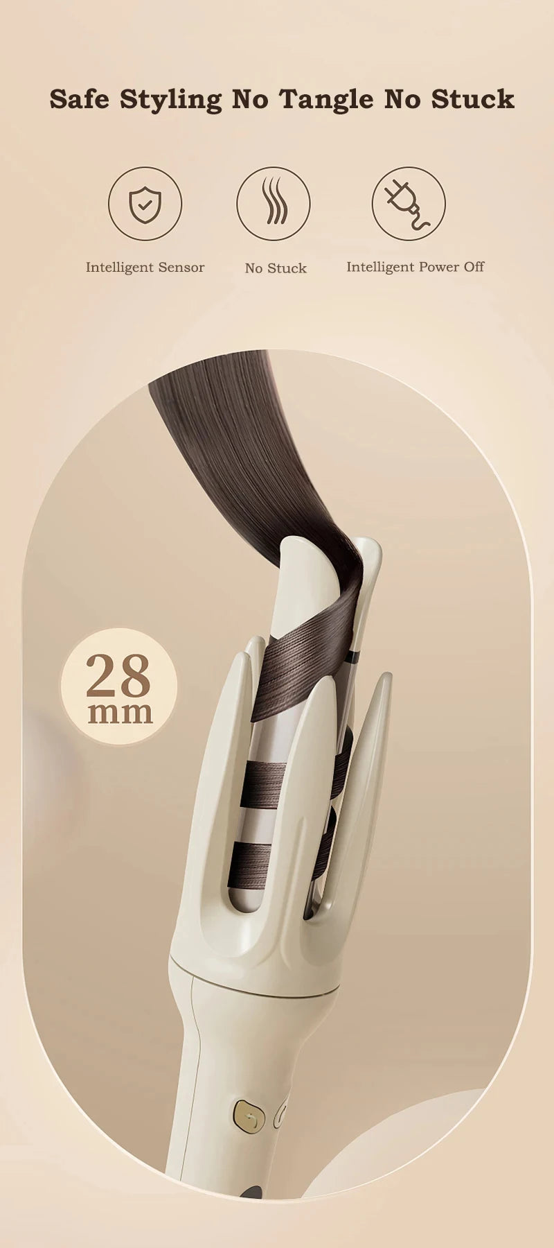 Automatic Hair Curler – 28mm Rotating Ionic Curling Iron | No-Tangle, No-Burn, Effortless Curls for All Hair Types