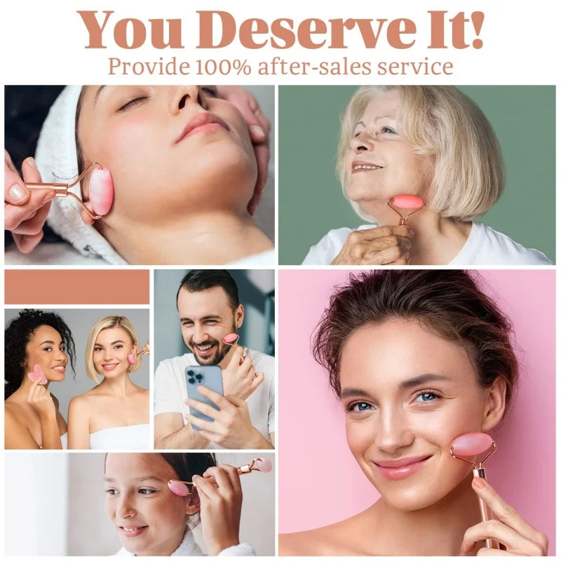 Rose Quartz Face Roller & Gua Sha Set – Anti-Aging Skin Massager for Lifting, Sculpting & Glowing Skin | Reduces Puffiness & Wrinkles
