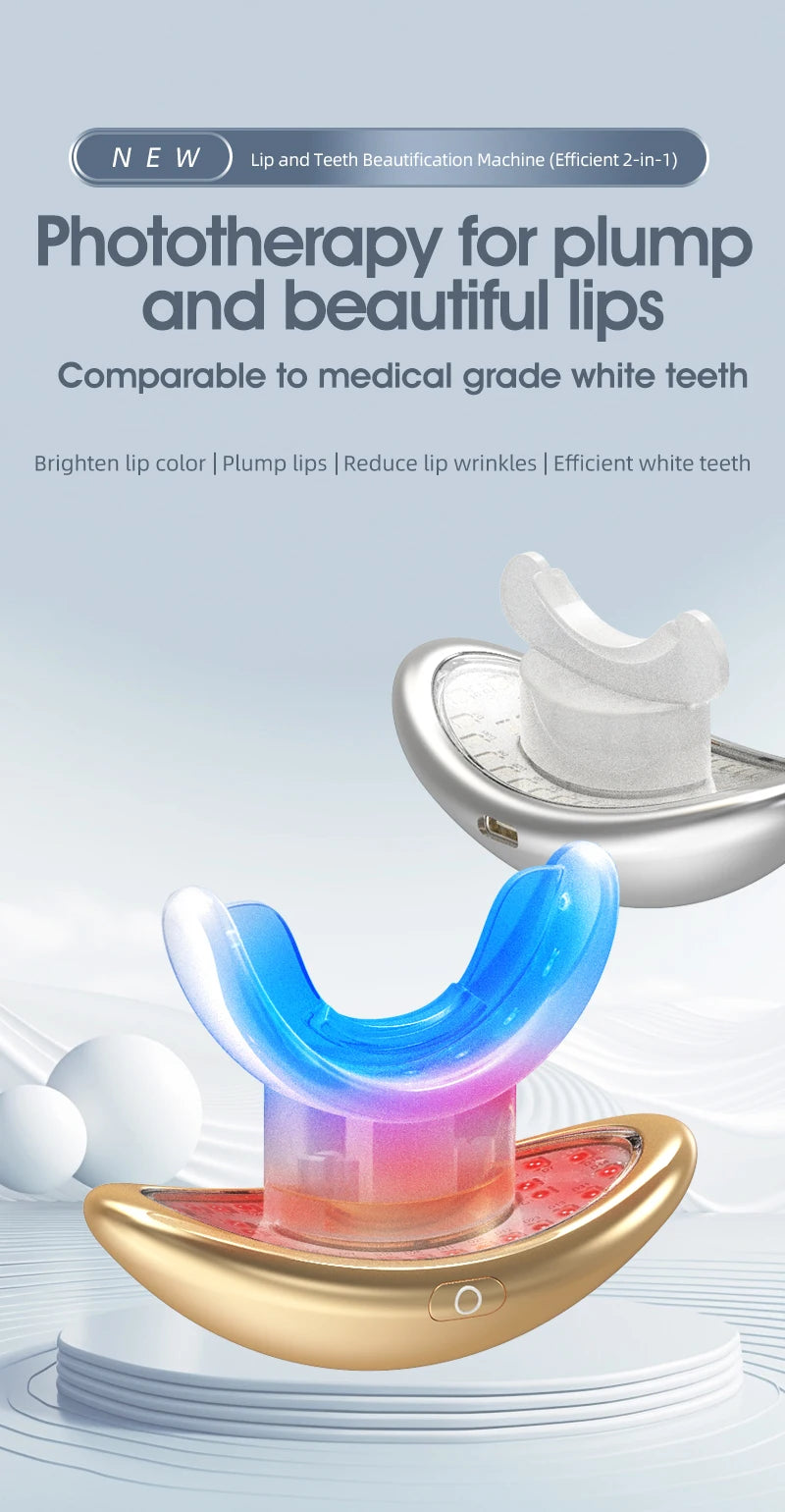 2-in-1 LED Phototherapy Lip & Teeth Care Device – Dual Repair for Plump Lips & Whiter Smile | Anti-Aging Light Therapy Massage