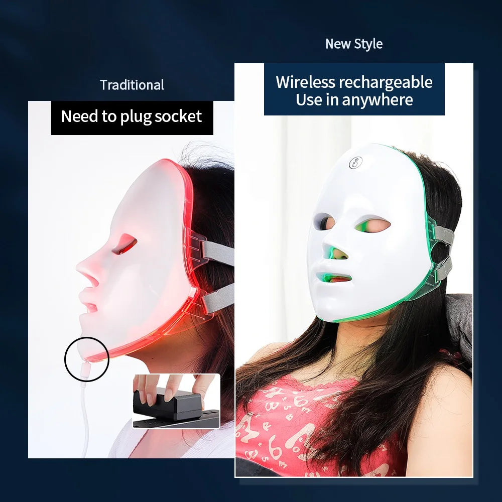 7-Color LED Light Therapy Mask – Wireless Skin Rejuvenation & Acne Treatment Device