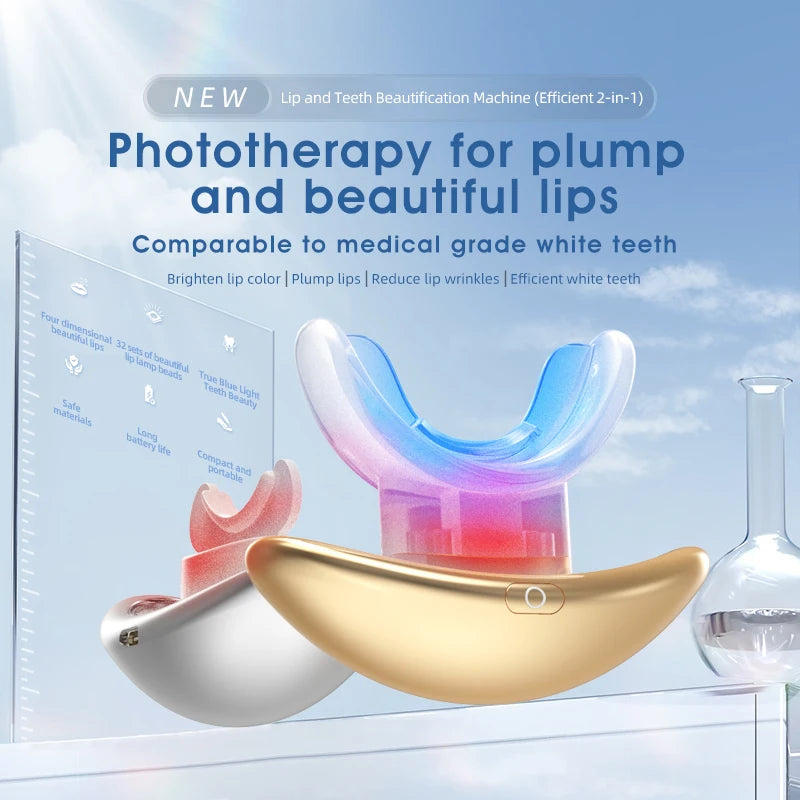 2-in-1 LED Phototherapy Lip & Teeth Care Device – Dual Repair for Plump Lips & Whiter Smile | Anti-Aging Light Therapy Massage