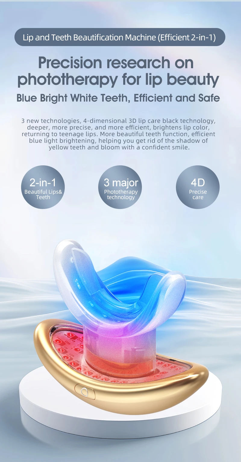 2-in-1 LED Phototherapy Lip & Teeth Care Device – Dual Repair for Plump Lips & Whiter Smile | Anti-Aging Light Therapy Massage