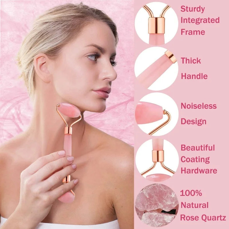 Rose Quartz Face Roller & Gua Sha Set – Anti-Aging Skin Massager for Lifting, Sculpting & Glowing Skin | Reduces Puffiness & Wrinkles