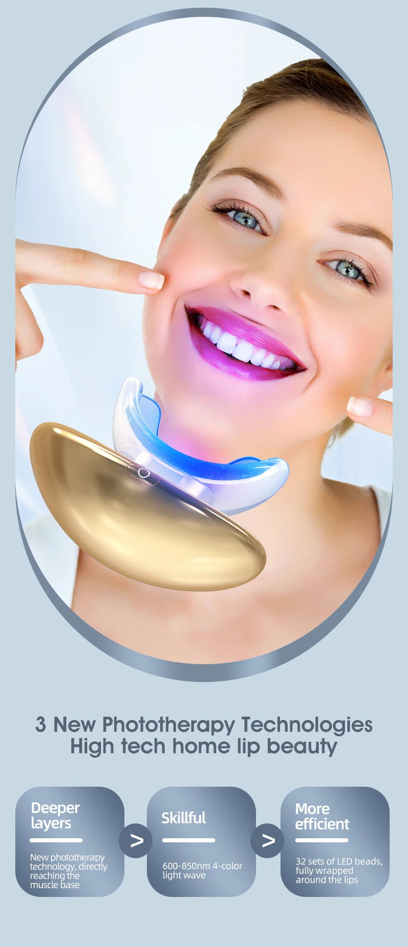 2-in-1 LED Phototherapy Lip & Teeth Care Device – Dual Repair for Plump Lips & Whiter Smile | Anti-Aging Light Therapy Massage