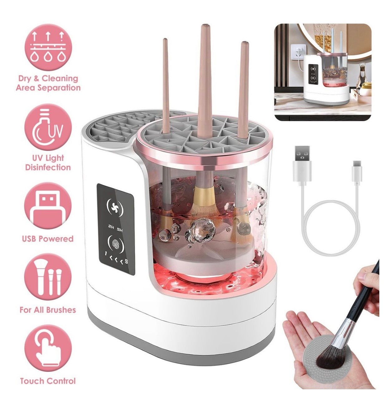 Electric Makeup Brush Cleaner & Dryer Machine – Automatic Deep Cleaning & Fast Drying USB Rechargeable Beauty Tool