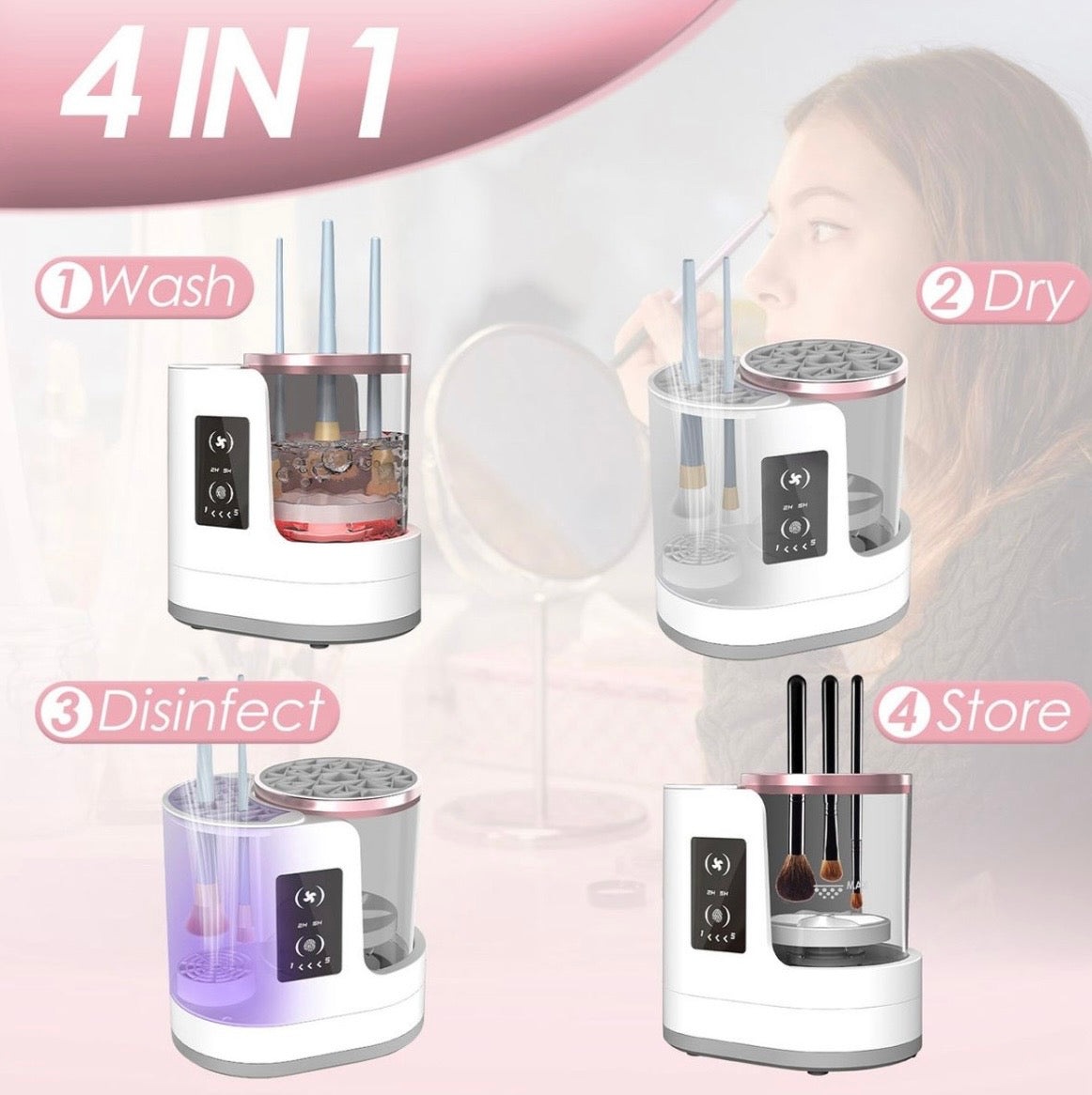 Electric Makeup Brush Cleaner & Dryer Machine – Automatic Deep Cleaning & Fast Drying USB Rechargeable Beauty Tool