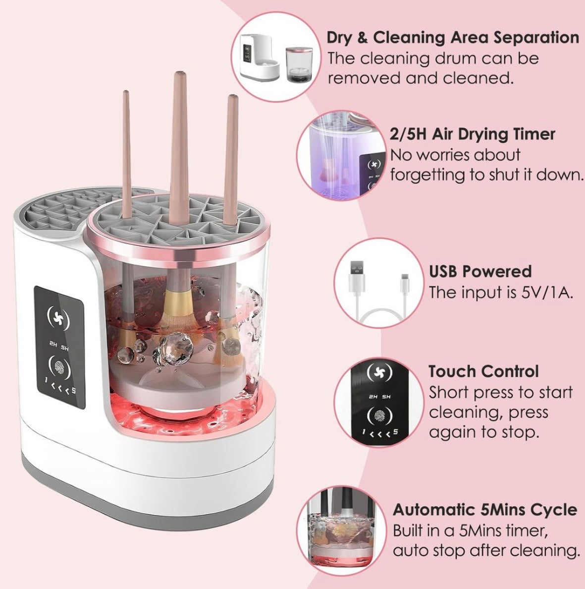 Electric Makeup Brush Cleaner & Dryer Machine – Automatic Deep Cleaning & Fast Drying USB Rechargeable Beauty Tool