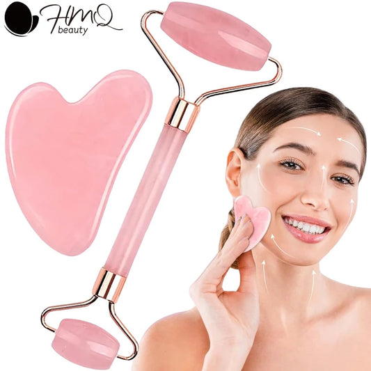 Rose Quartz Face Roller & Gua Sha Set – Anti-Aging Skin Massager for Lifting, Sculpting & Glowing Skin | Reduces Puffiness & Wrinkles