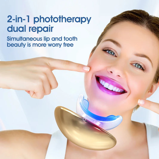 2-in-1 LED Phototherapy Lip & Teeth Care Device – Dual Repair for Plump Lips & Whiter Smile | Anti-Aging Light Therapy Massage