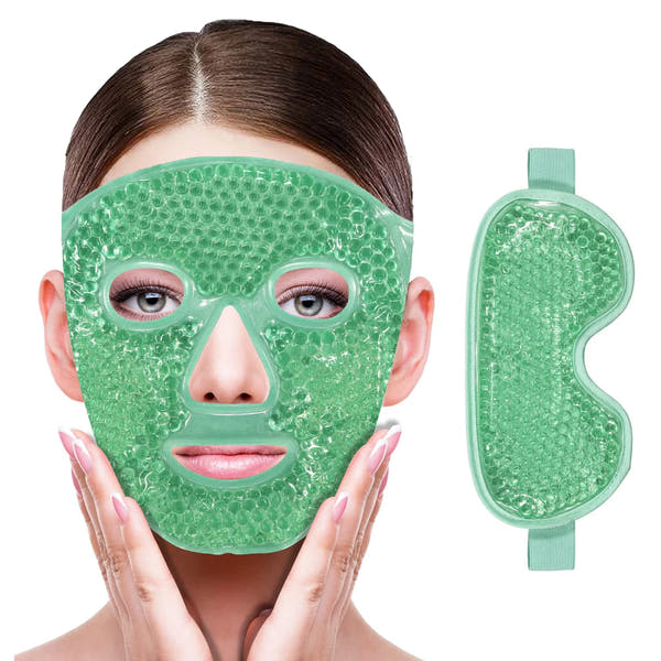 Hot & Cold Gel Bead Therapy Mask – Reusable Face & Eye Compress for Puffiness, Migraines & Stress Relief