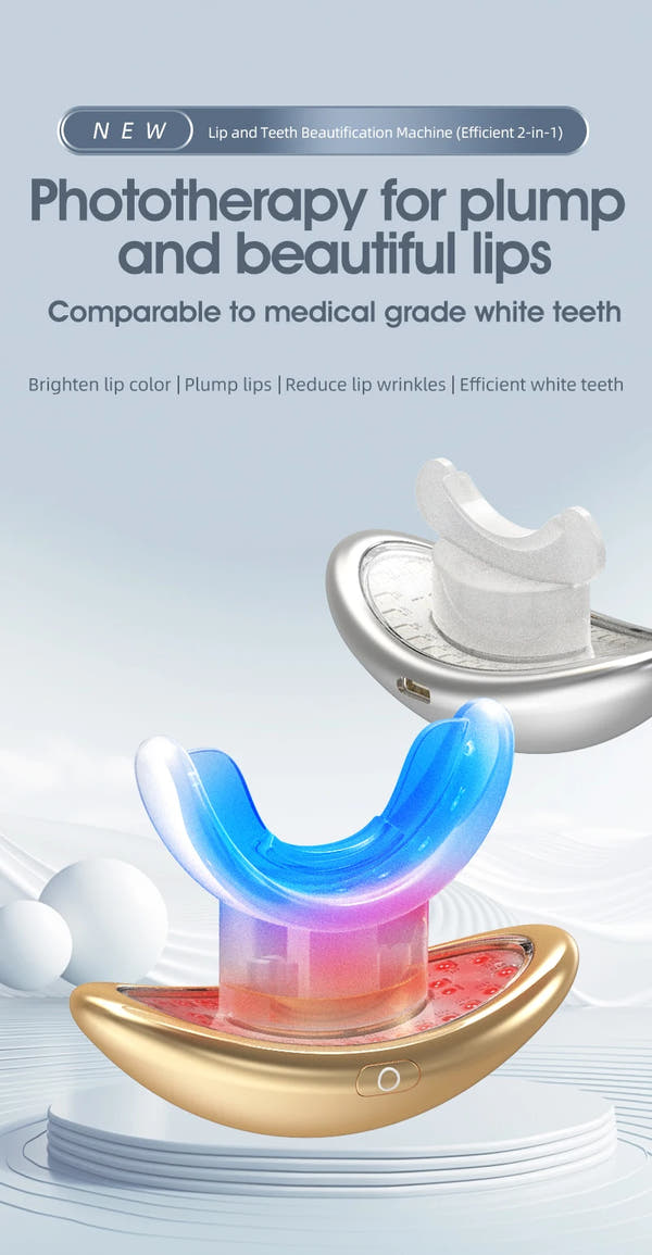 2-in-1 LED Phototherapy Lip & Teeth Care Device – Dual Repair for Plump Lips & Whiter Smile | Anti-Aging Light Therapy Massage